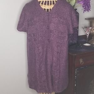 Purple & Black Short Sleeve Button Cardigan Sweater